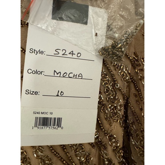 Mac Duggal Size 10 $598 NWT Long Sleeve Heavily Beaded Column Gown Mocha - Picture 7 of 12